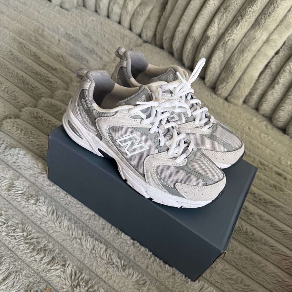 New Balance Light Gray and White Running Shoes